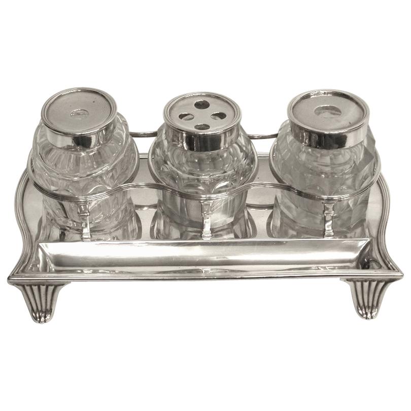 George 111 Silver 3 Bottle Inkstand, 1793 For Sale