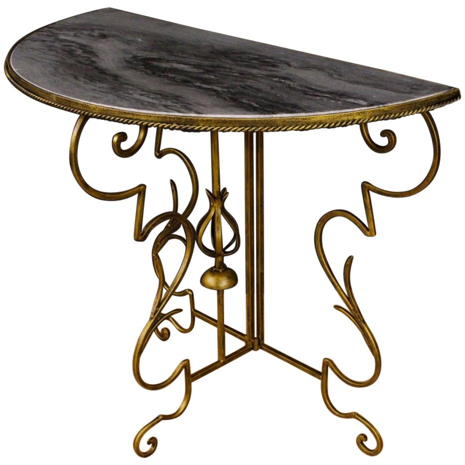 20th Century Metal and Marble French Demilune Console, 1980