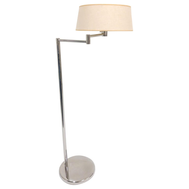 Chrome and Linen Adjustable Floor Lamp by Nessen For Sale at