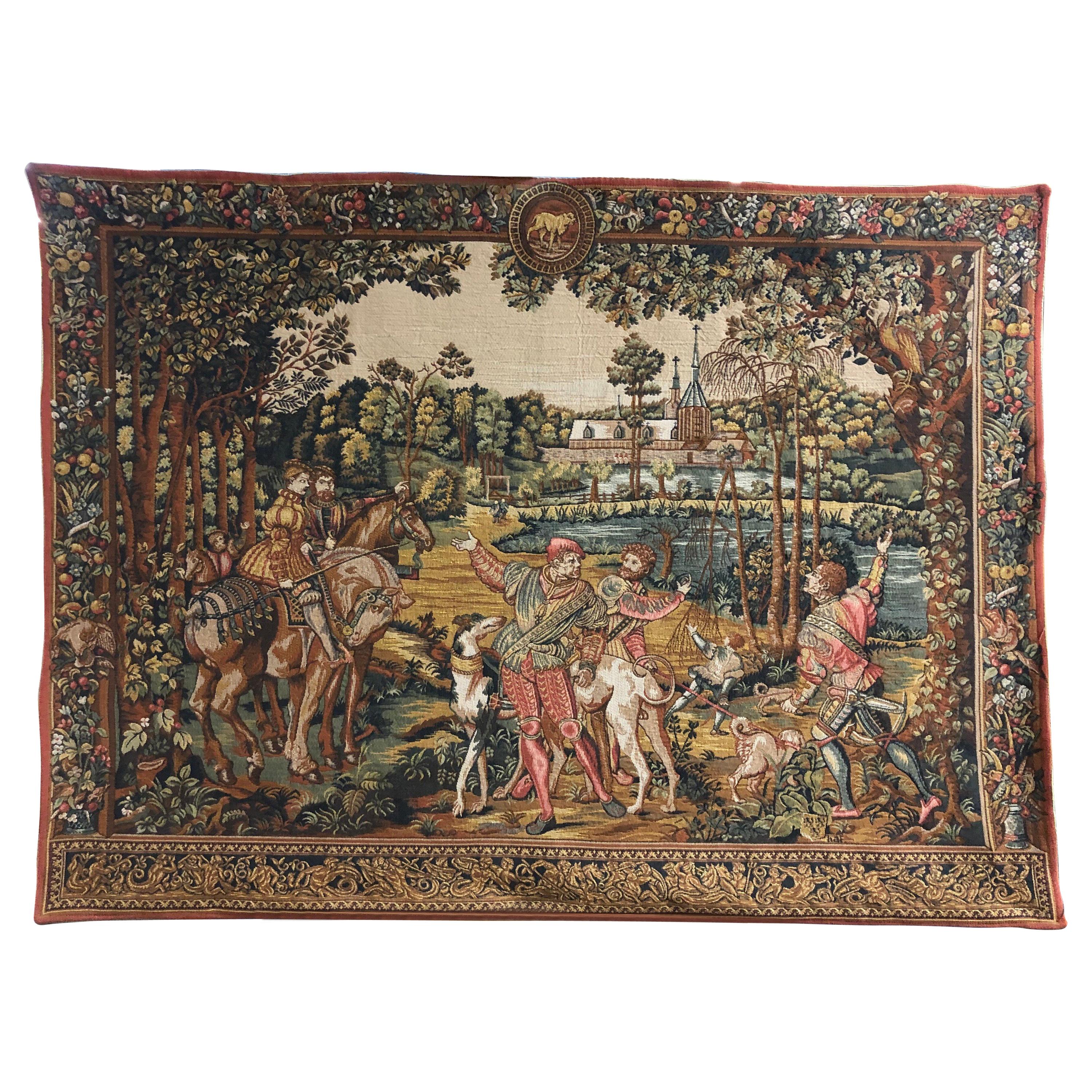 Large French Aubusson Style Machine Made Tapestry, 20th Century