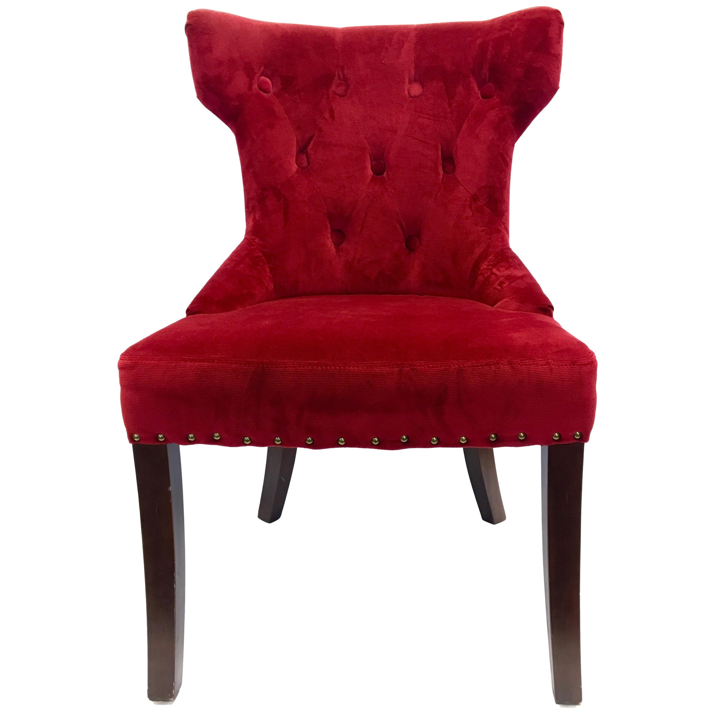 Custom Upholstered Nailhead Red Tufted Dining Chair