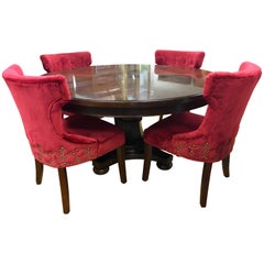 Bernhardt Esszimmer Set Runder Mahagoni Tisch und Nailhead Stühle