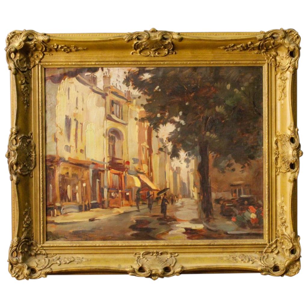 20th Century Oil on Masonite French Signed Painting with City View, 1960