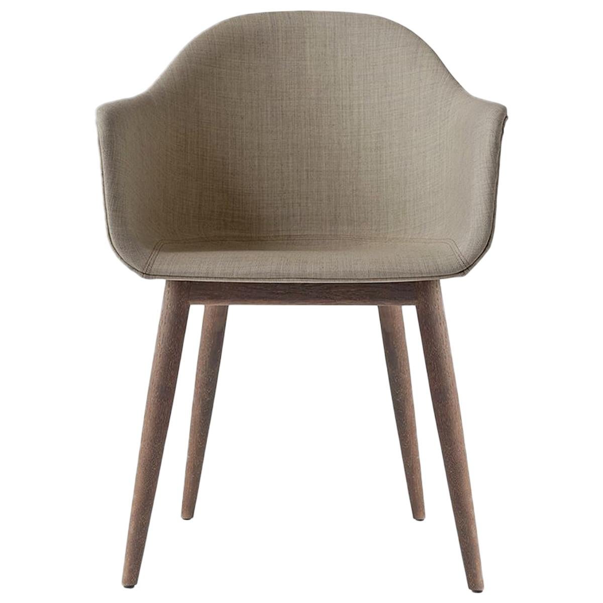 Harbour Chair, Dark Oak, Sandy Brown Fabric For Sale