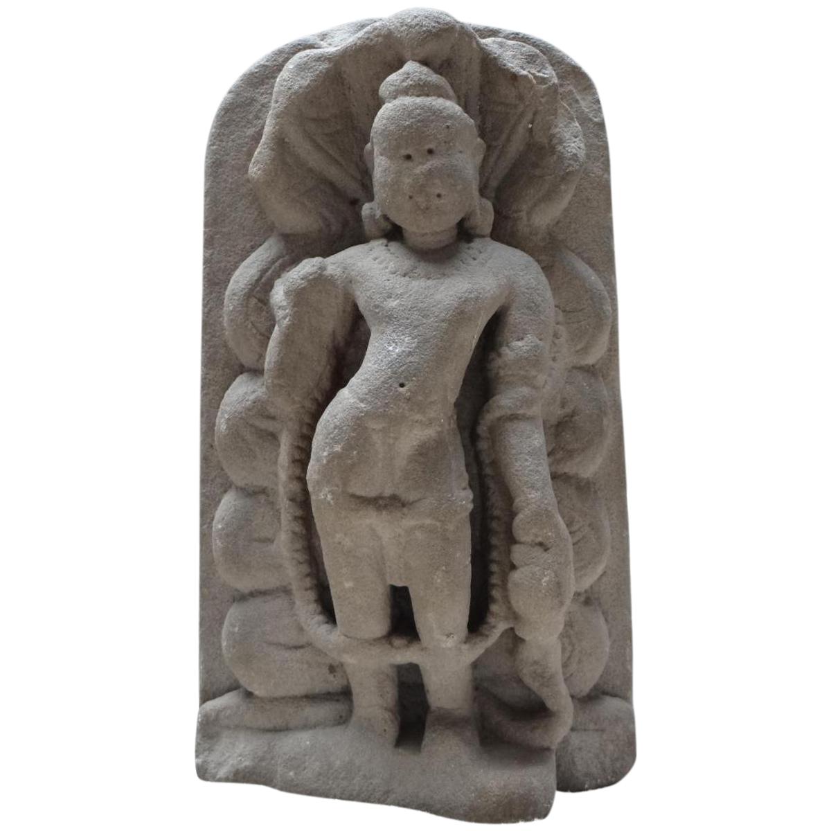 India 18th Century, Bas Relief Carved Sandstone Representing Vishnu For Sale