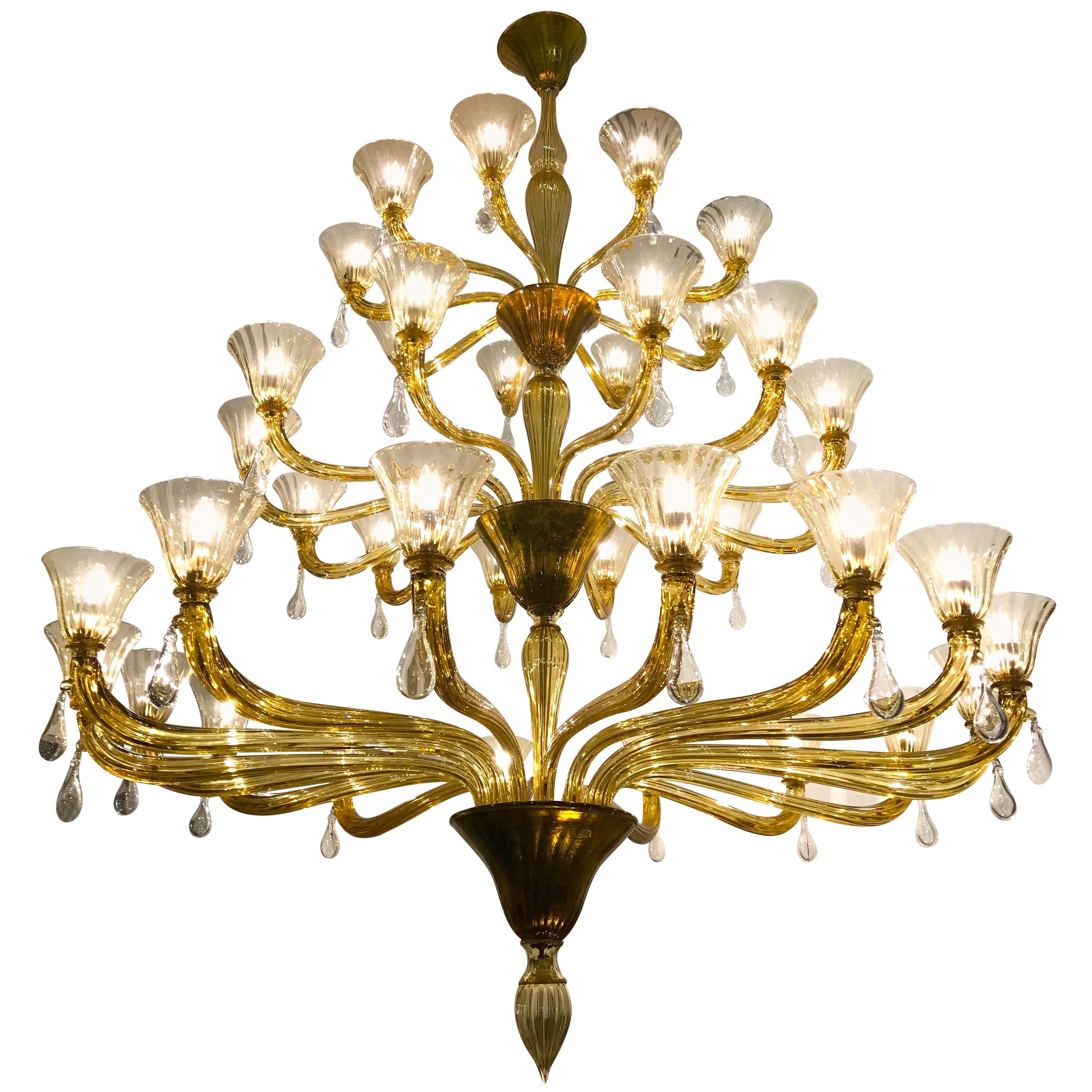 Venini Amber Gold Extraordinary Original Murano Glass Chandelier, 1960