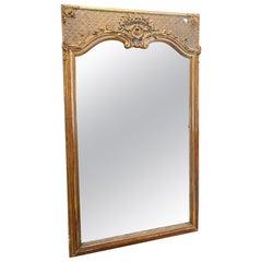 Large Antique Distressed French Trumeau Gilt Frame with New Mirror