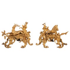 Fabulous Pair of 19th Century Louis XV Style D'ore Bronze Chenets