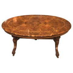 Burr Walnut Marquetry Inlaid Victorian Period Antique Coffee Table