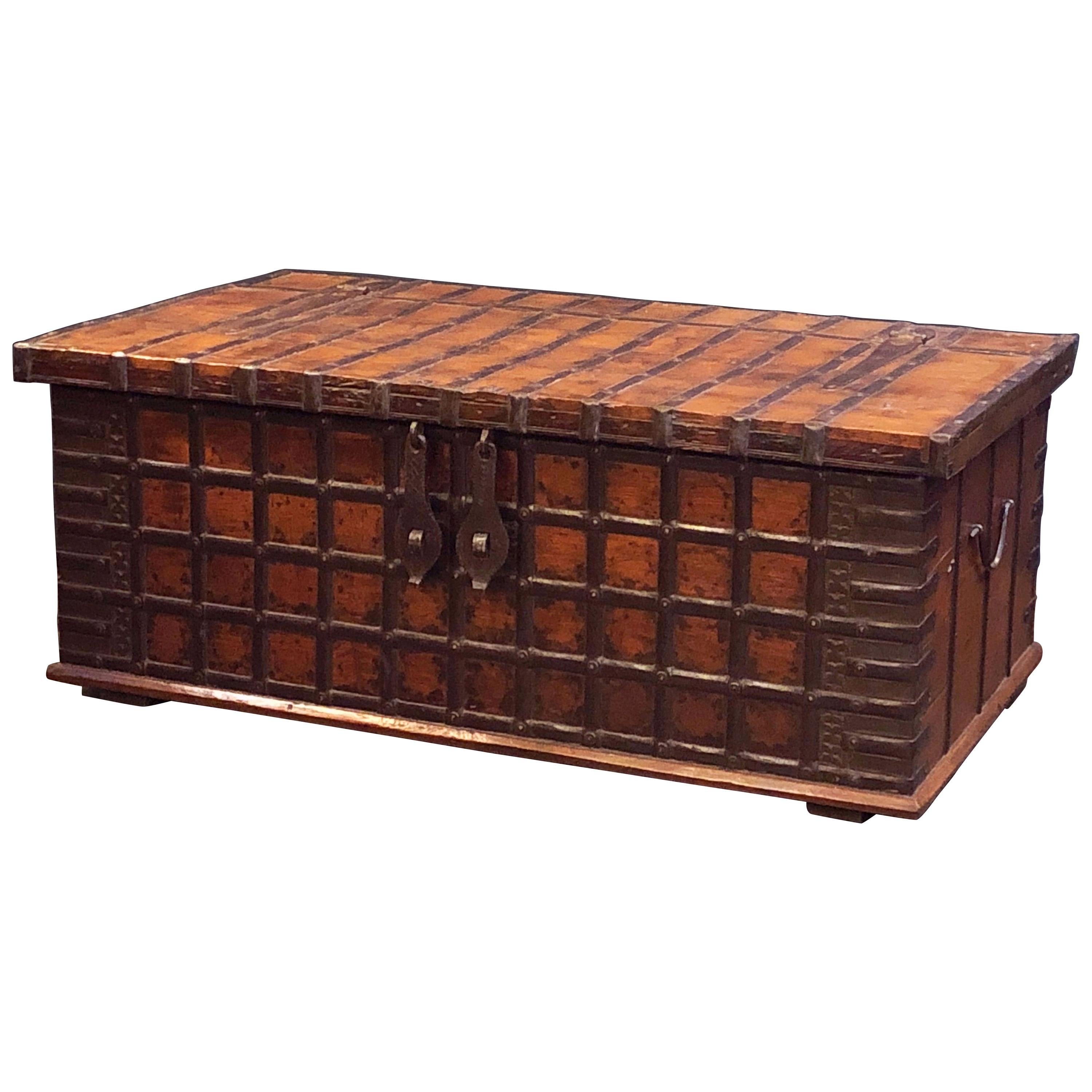 Large Rajasthan Trunk of Iron and Teak from British Colonial India 'The Raj'