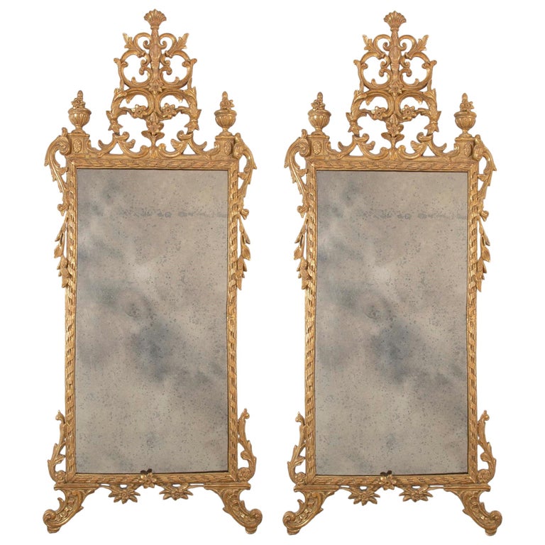 Pair of Gilt Italian Neoclassical Mirrors For Sale