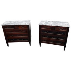 Pair of Jansen Style Marble-Top Commodes