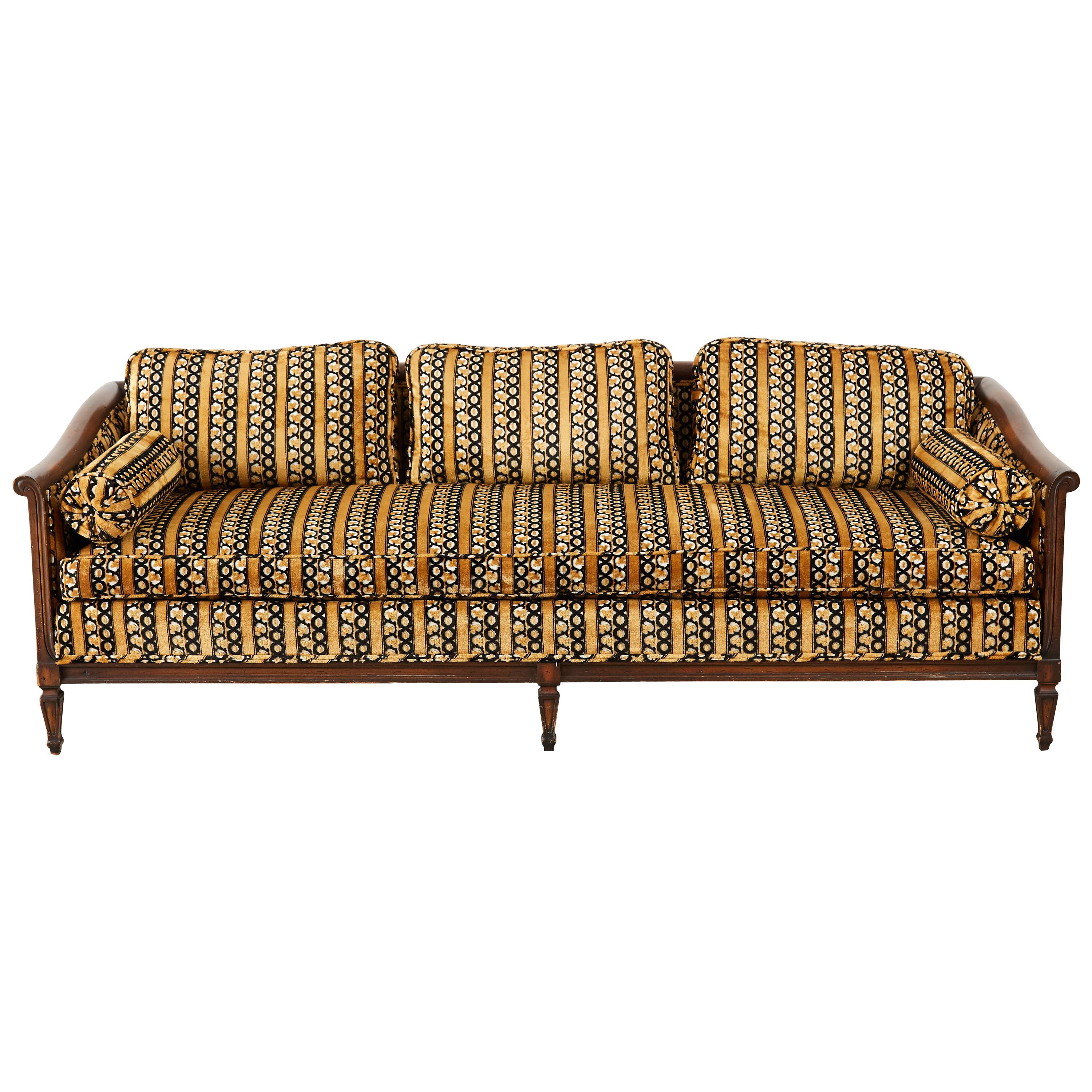 Dunbar Midcentury Upholstered Walnut Three-Seat Sofa
