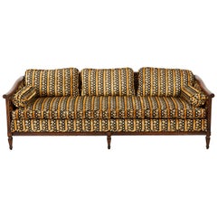 Dunbar Midcentury Upholstered Walnut Three-Seat Sofa