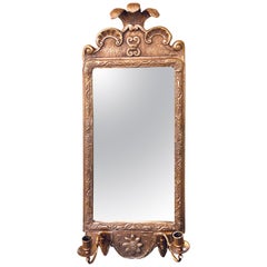 19th Century Gilt Gold Wall Mirror Sconce with Beveled Fleur-de-Lis Design