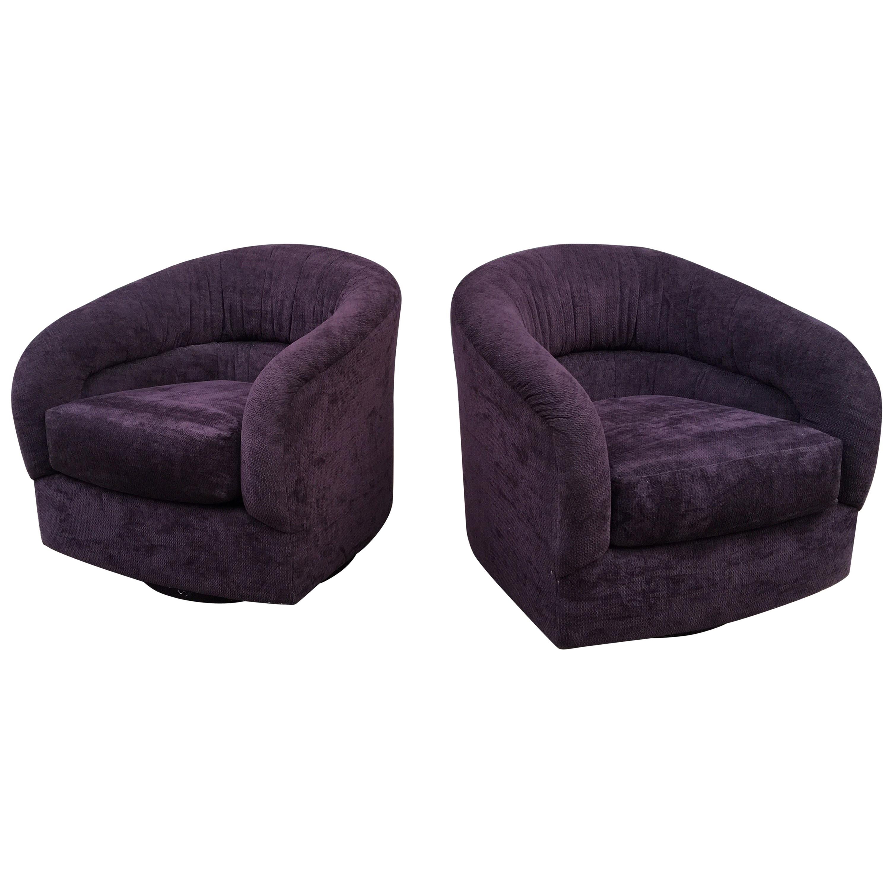 Pair of Swivel or Rocking Barrel Chairs in the Manner of Milo Baughman