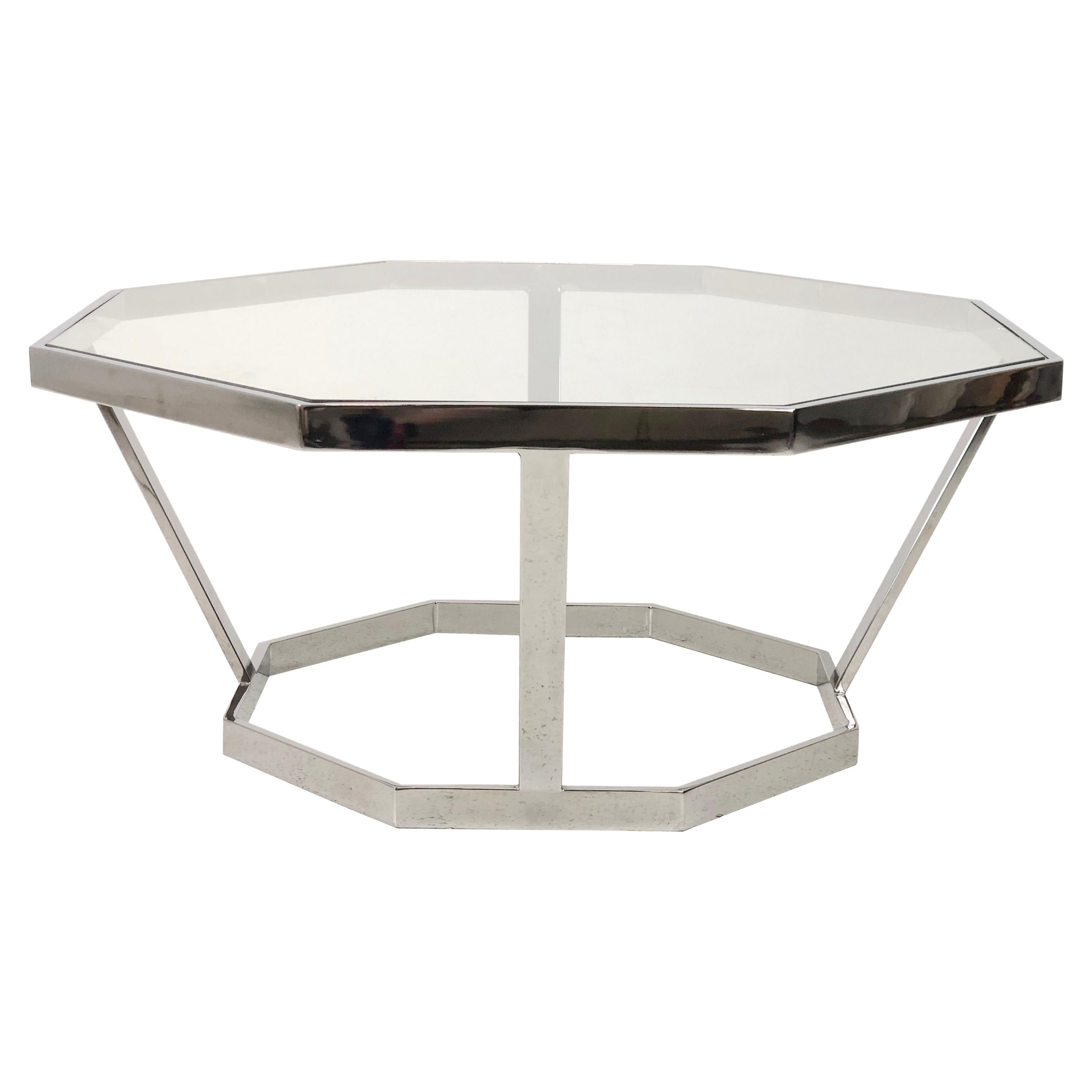 Octagonal Chrome Coffee Table in the Style of Milo Baughman