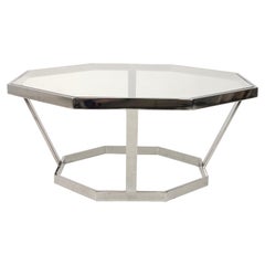 Vintage Octagonal Chrome Coffee Table in the Style of Milo Baughman