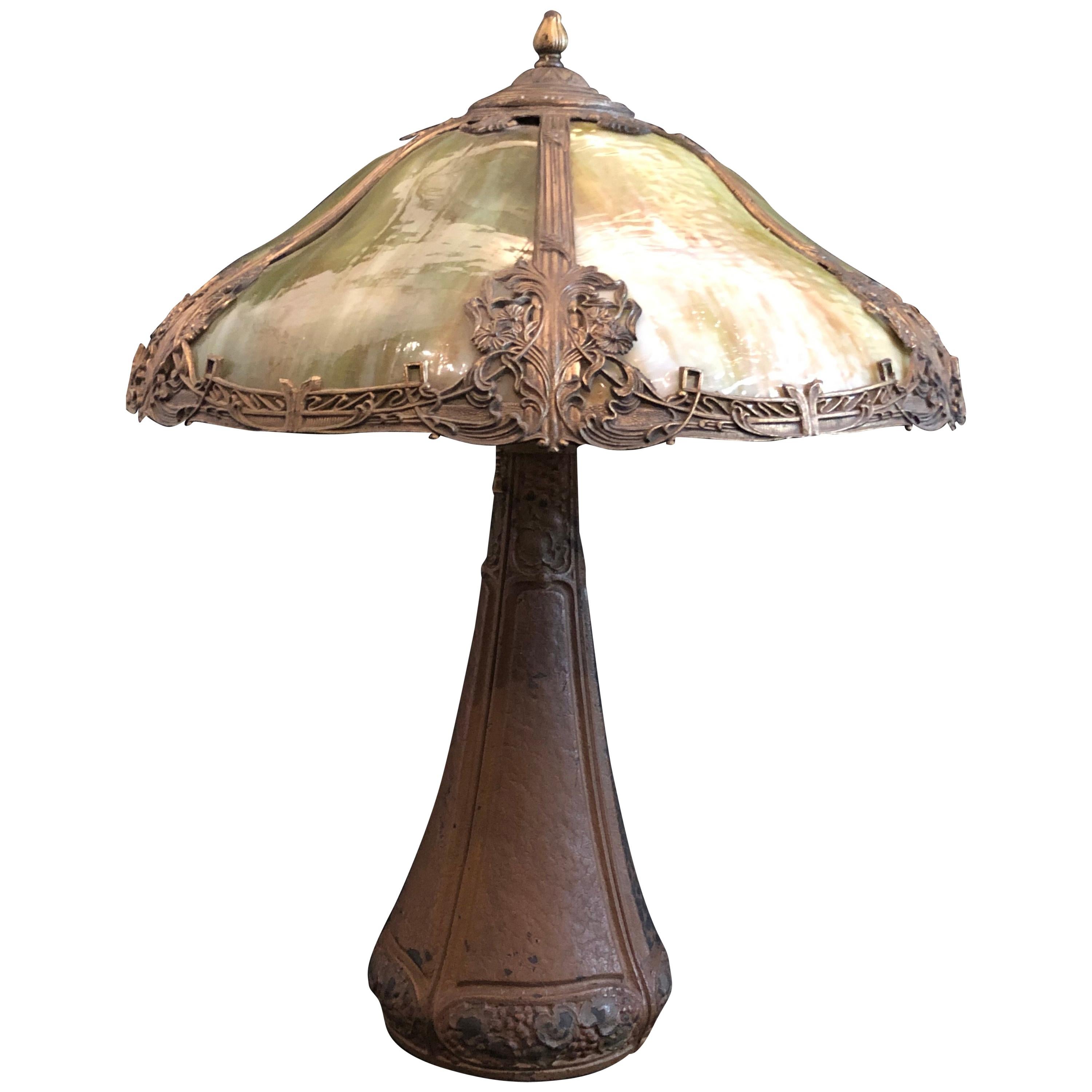 Arts & Crafts Bradley & Hubbard Green Slag Glass Table Lamp