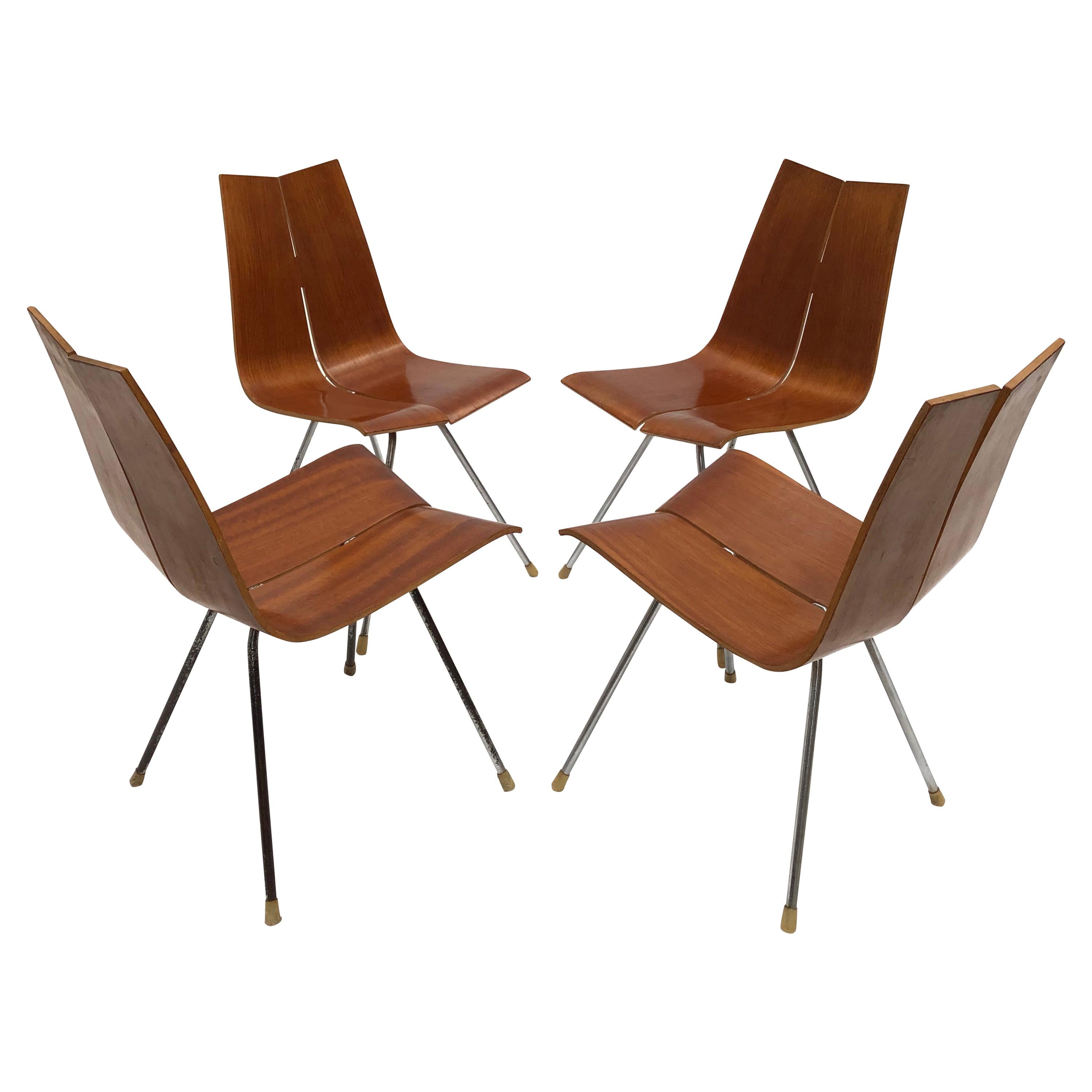 Swiss Design Set of 4 Hans Bellmann 'GA' Dining Chairs for Horgen Glarus 1955 For Sale