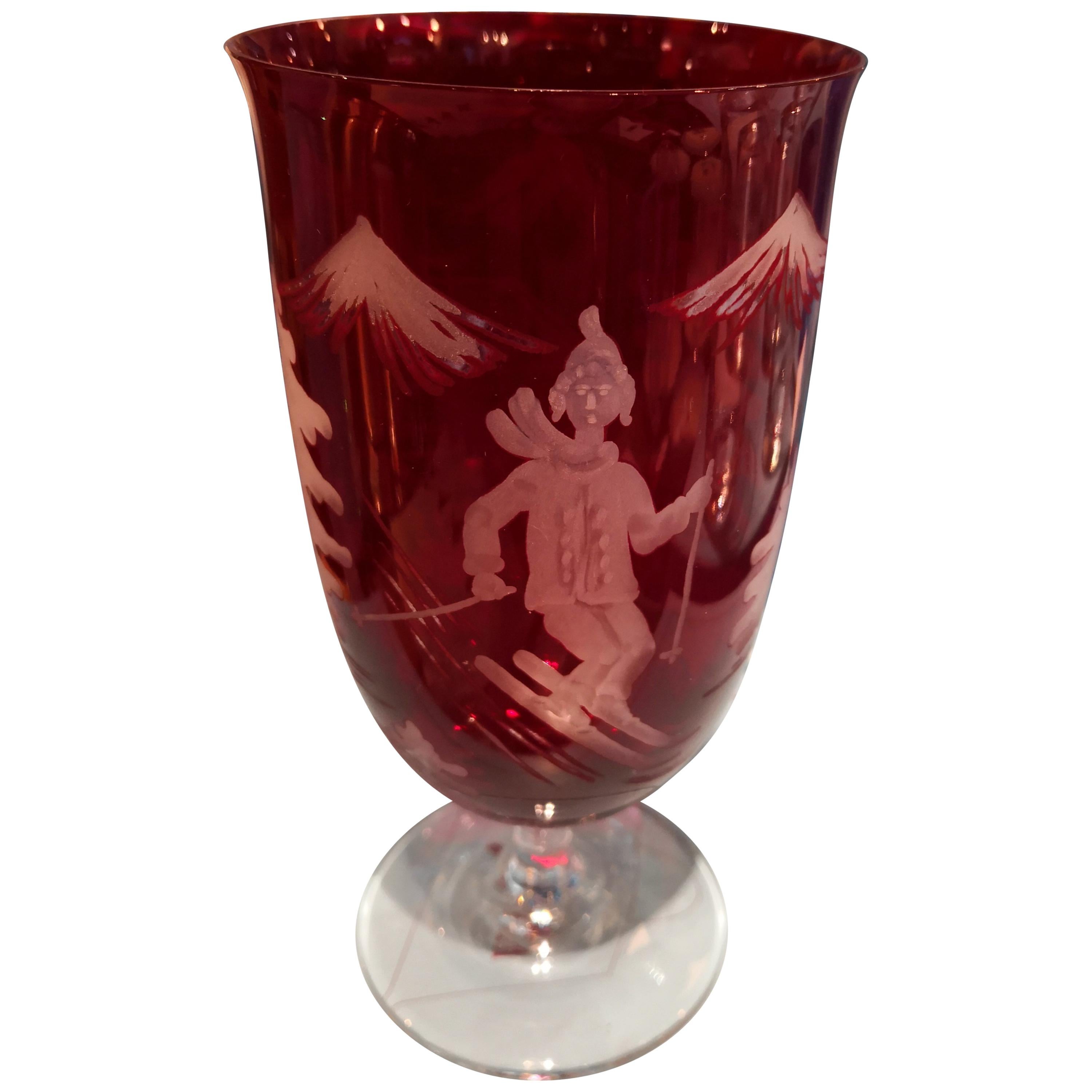 Ensemble de six verres à vin décoré de skieurs rouges de style campagnard Sofina Boutique Kitzbuehel