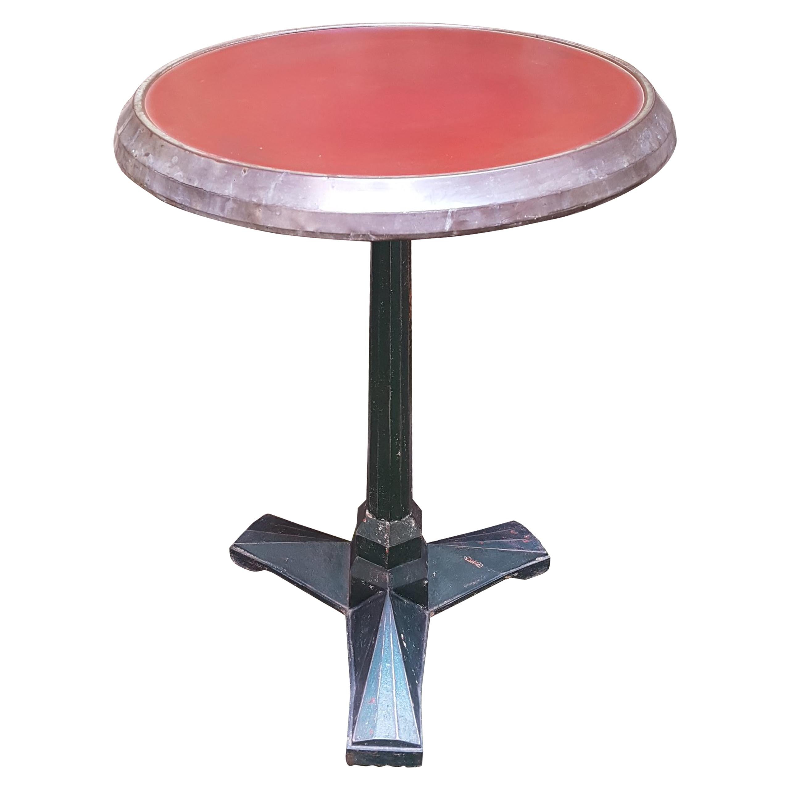 Midcentury Red Bistrot Table with Green Cast Iron Foot Customized Fisher Beer