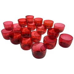 Antique Assembled Set of Eighteen 19th Century English Cranberry Glass Finger Bowls
