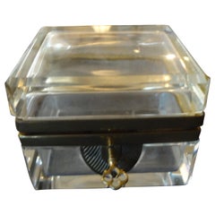 Antique French Crystal Box with Gilt Metal Fittings and Key