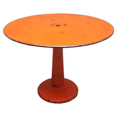 Vintage Mid-20th Century Tolix Round Bistrot Red Metal Table, 1940-1950