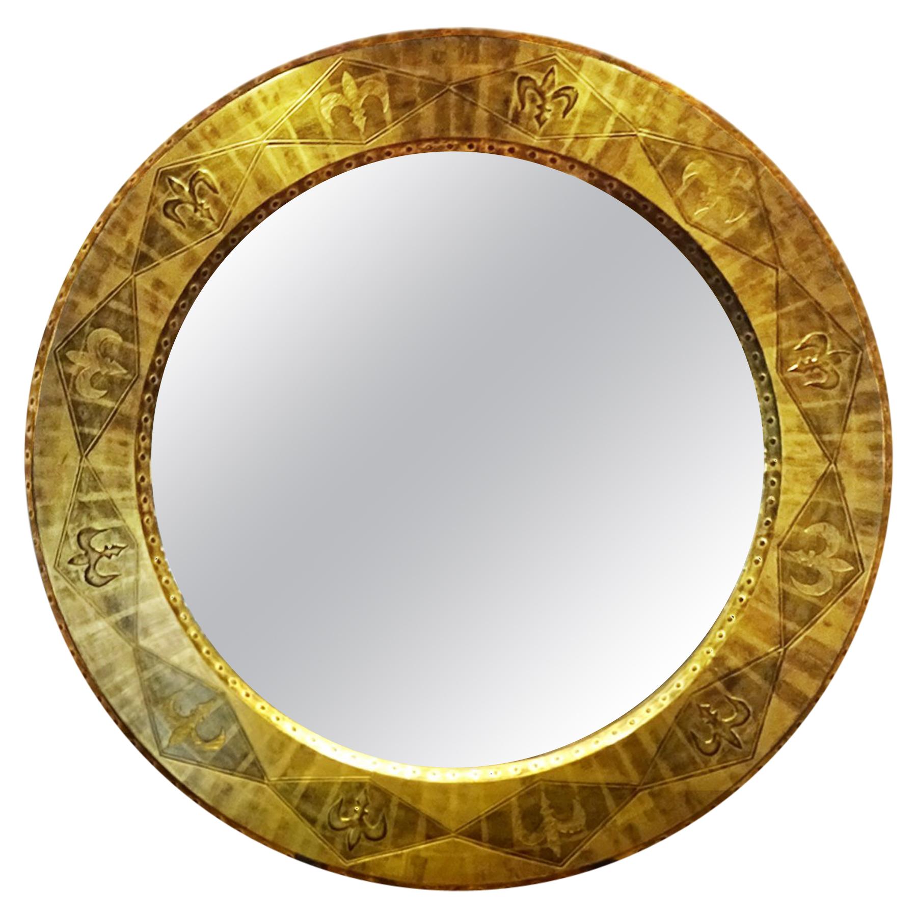 Large Circular Early Isabel Tennant 23-Carat Gold Leaf Mirror