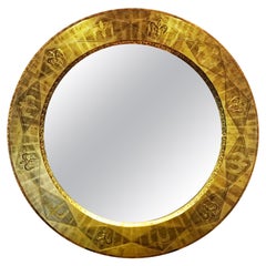 Vintage Large Circular Early Isabel Tennant 23-Carat Gold Leaf Mirror