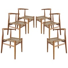 Set of 6 Nguni Dining Chairs in Iroko with Canvas Crosshatch Weave