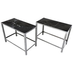 Pair of Custom-Made Marble and Steel End Tables