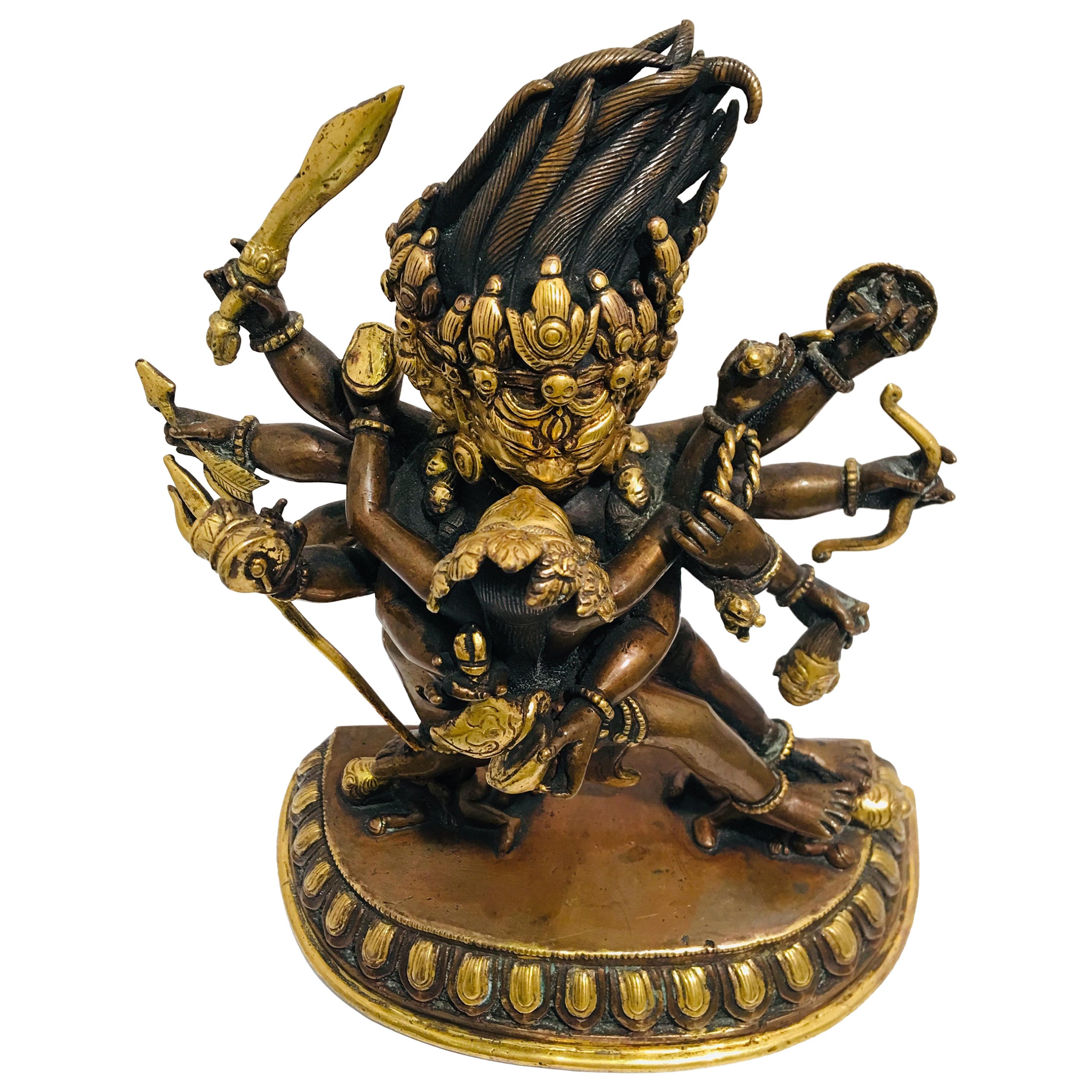 Bronze Buffalo-Headed Deity Yamantaka with Consort Vajravetali 2-Piece Statue For Sale