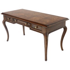 Henredon Cabriole Leg 3-Drawer Burl Wood Writing Table Desk Console