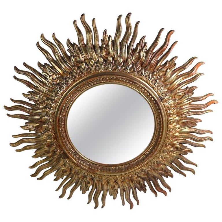 Large Decorative Sunburst Starburst Mirror with Cast Plastic Frame at