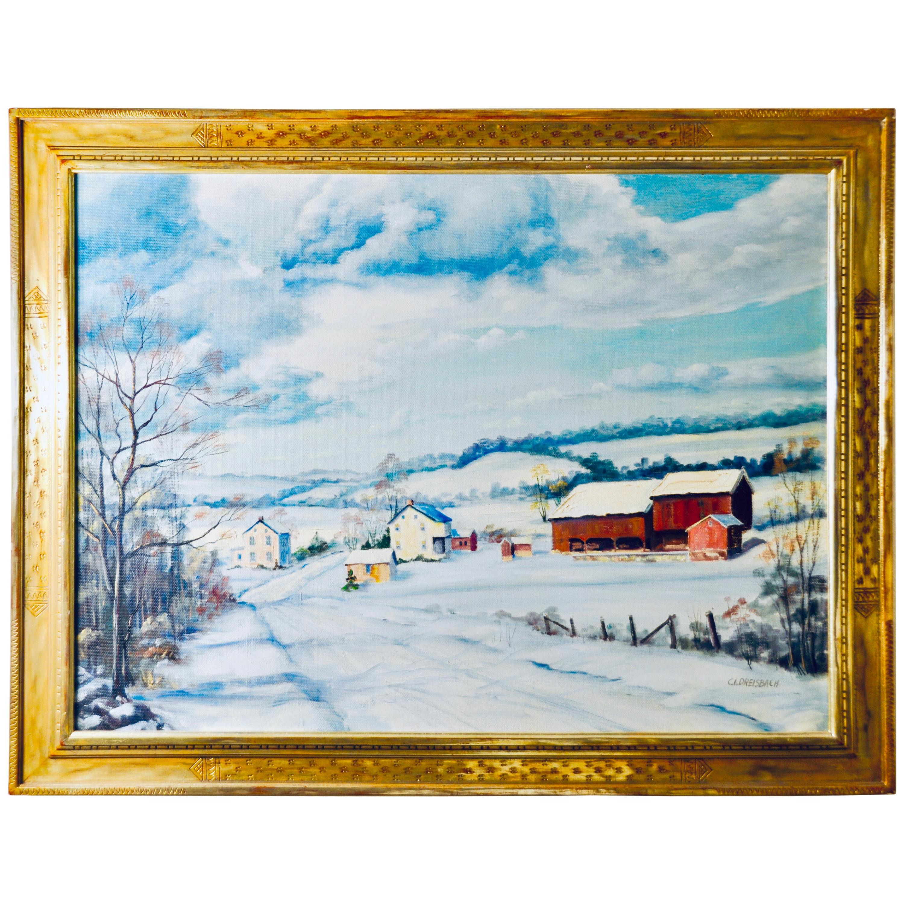 Clarence Ira Dreisbach "Pennsylvania Farm Winter Snow" For Sale