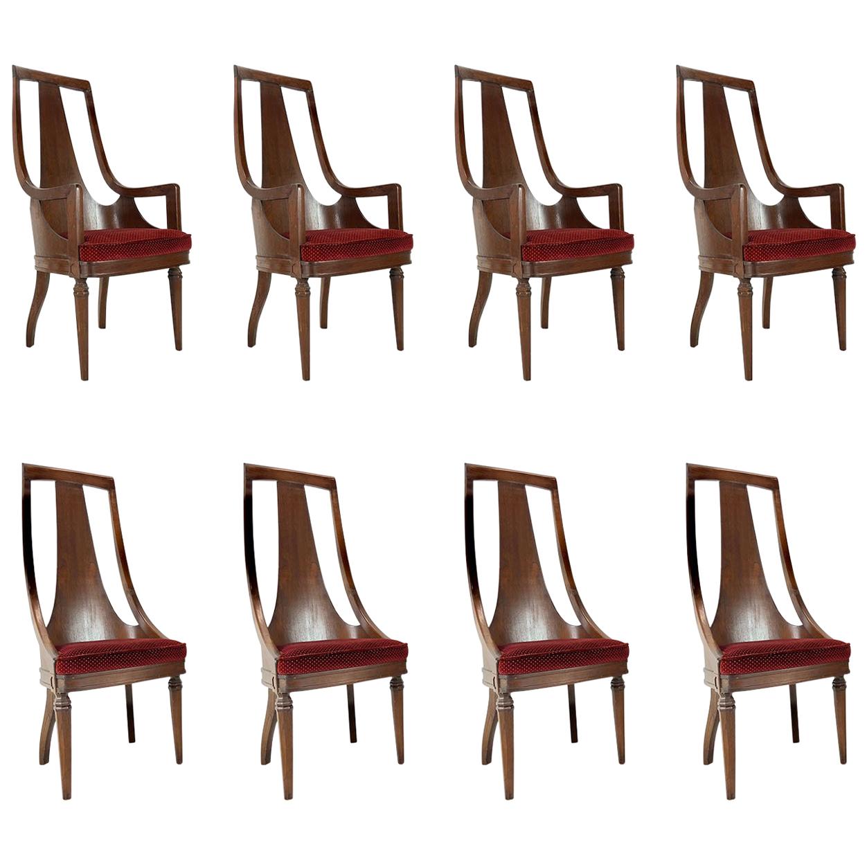 Set of 8 Tall Back Walnut Chairs
