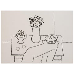 Still Life Unframed Drawing in Ink 100% Cotton Paper Black White Intimist 
