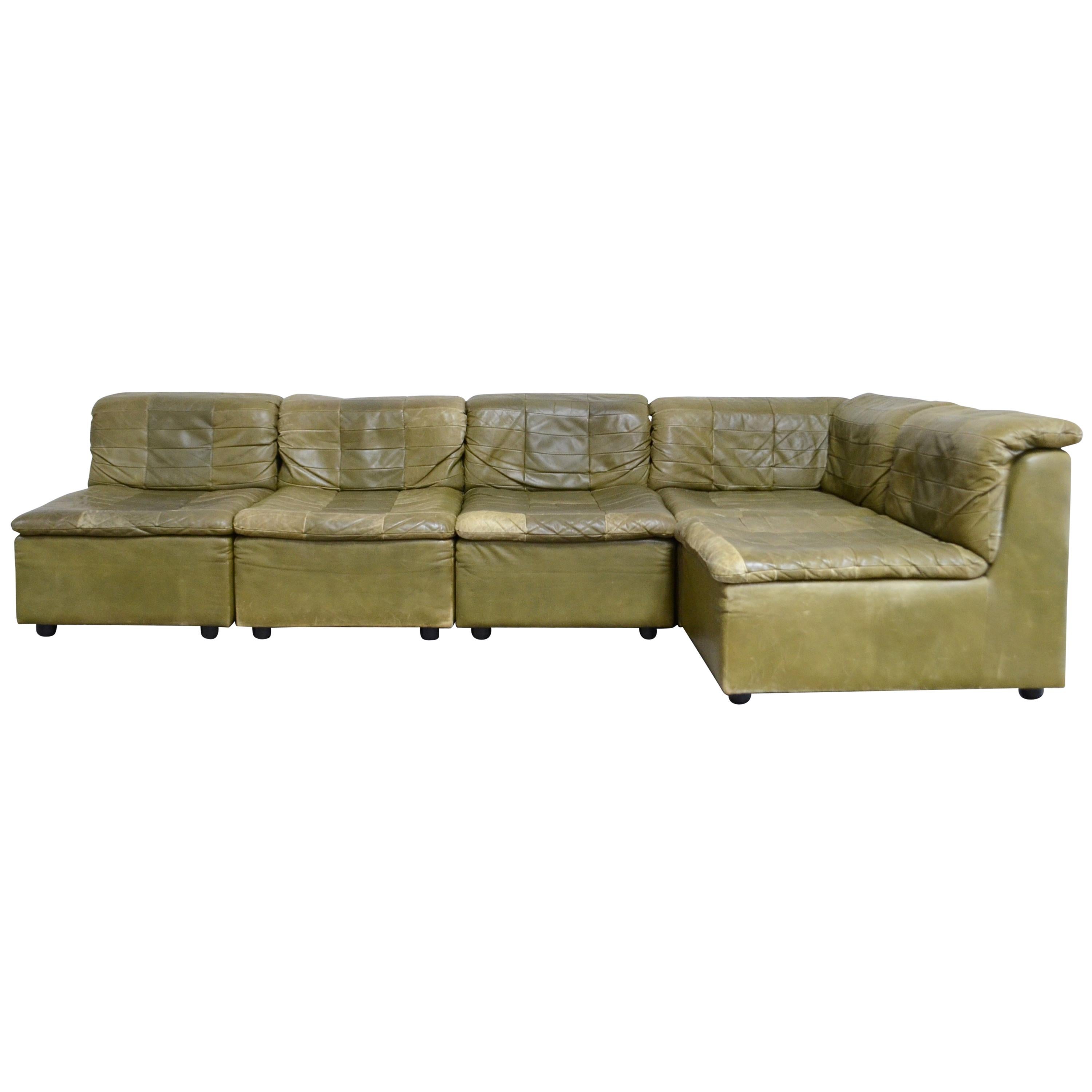 Dreipunkt International Leather Patchwork Sofa Module Olive Green