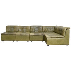 Dreipunkt International Leather Patchwork Sofa Module Olive Green