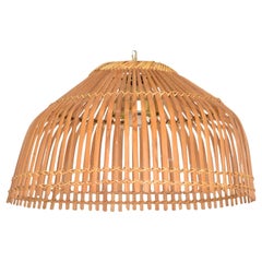 Mid-Century Modern Rattan Pendant Ceiling Hanging Lamp, after Franco Albini