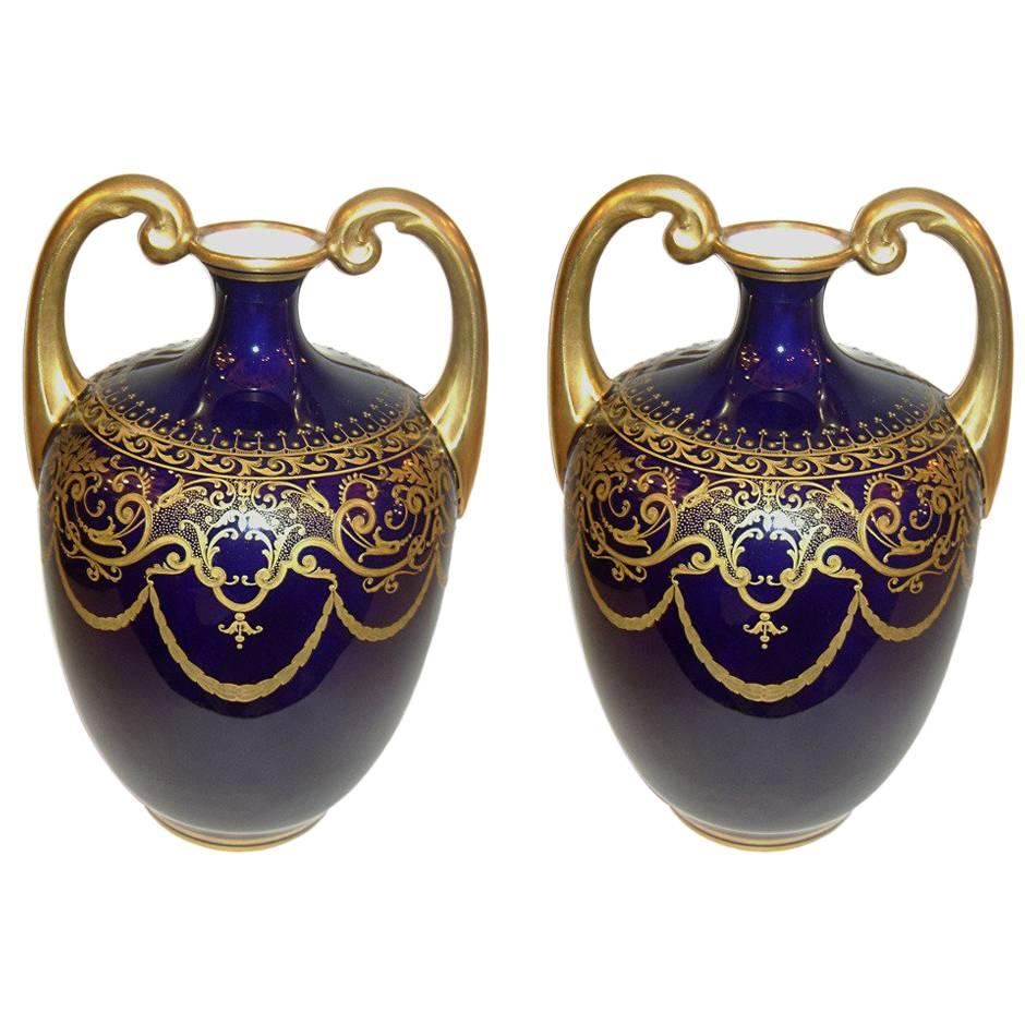 Pair of Cobalt Blue Porcelain Vases For Sale