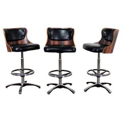 Retro Modern Daystrom Adjustable Black Bar Stools Molded Curved Backs Set 3