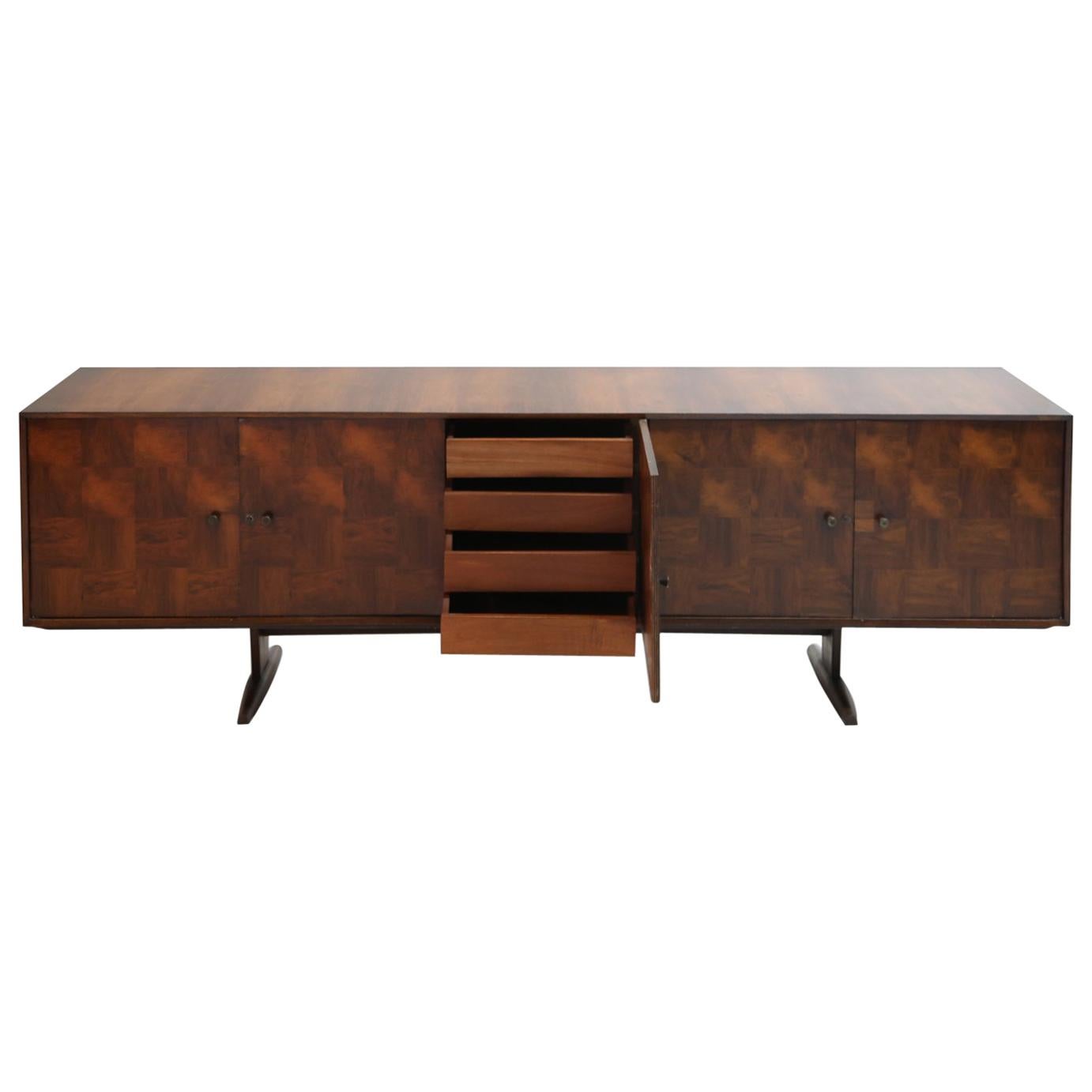 Brazilian Jacaranda Rosewood Parquetry Sideboard by Giuseppe Scapinelli, 1960s