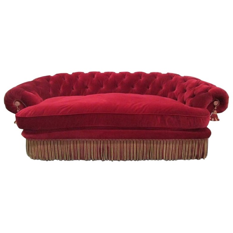 1940s French Art Deco Tufted Mohair Sofa For Sale at 1stdibs
