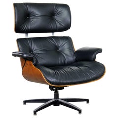 Mcm Selig Black Vinyl & Walnut Lounge Chair Style of Eames Herman Miller