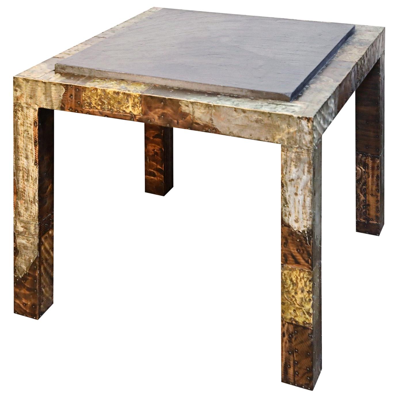 Paul Evans Slate Top Patinated Copper Patchwork Cafe Breakfast Table, 1970s