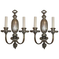 Antique Pair of Neoclassic Style Silver Sconces