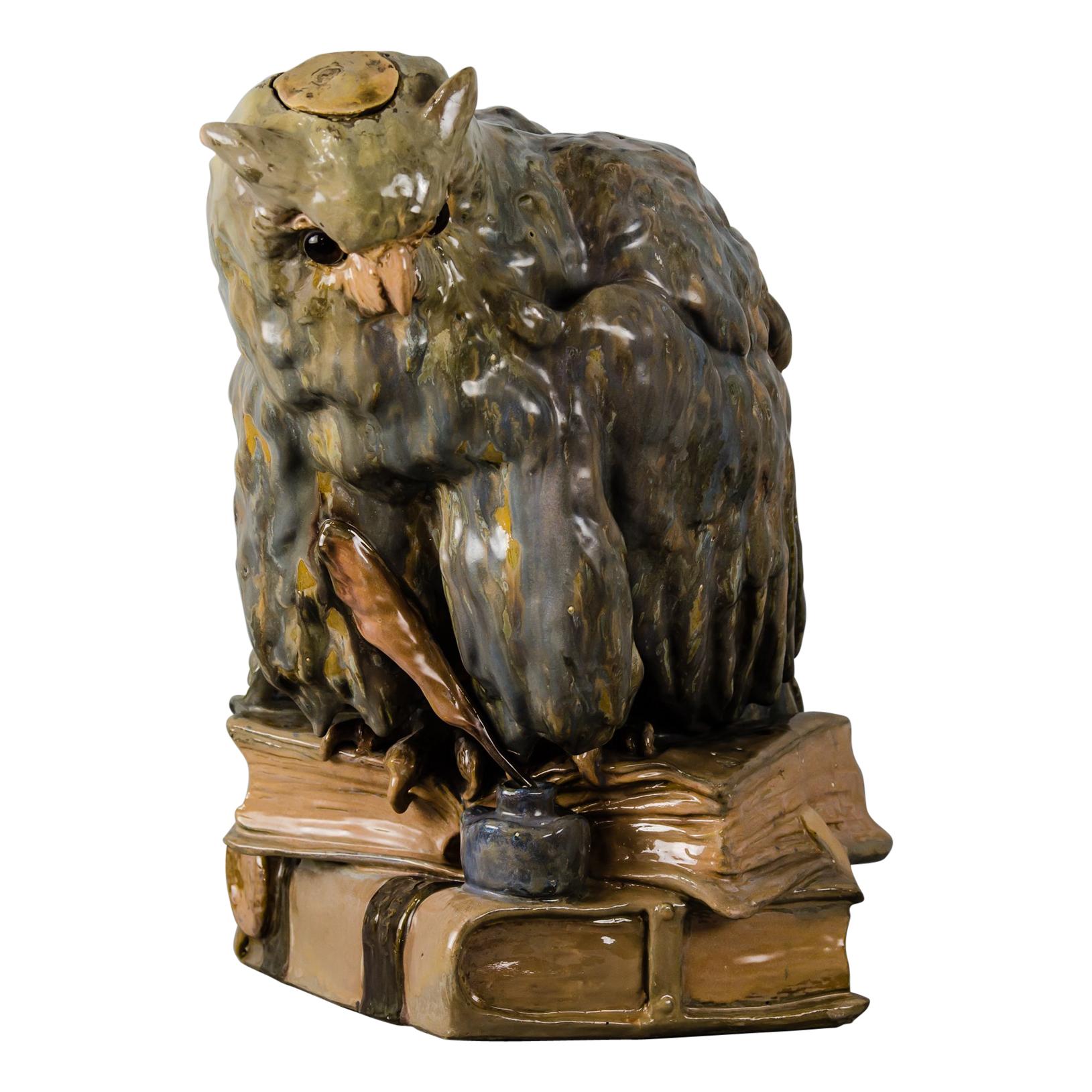 Big Ceramic Golscheider Owl Lamp 